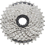 Shimano Acera CS-HG41 8-speed cassette met metalen tandwielen en zwart lichaam, geschikt voor mountainbikes en racefietsen.
