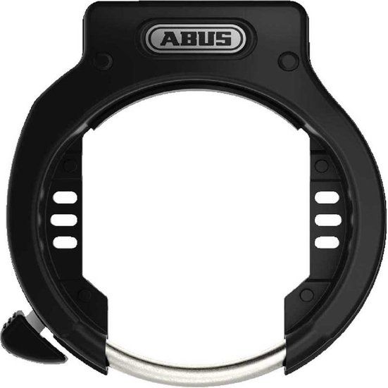 Abus Ringslot Amparo 4650 XL R in zwart met insteekmechanisme voor fietsbeveiliging, close-up van het slot.