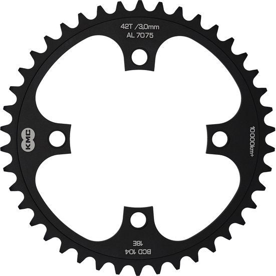 Zwart KMC kettingblad 42T 1/8" Single Speed 104 BCD, 3 mm dik, zichtbaar op de afbeelding.