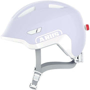 Abus Smiley 3.0 Ace kinderfietshelm met verstelbaar systeem en LED-verlichting, roze en witte kleuren, kinderveiligheid.