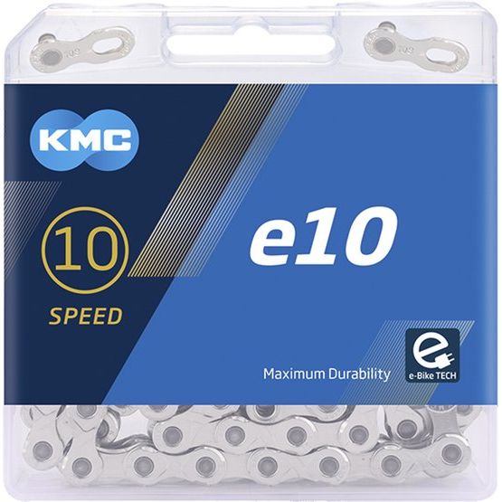 KMC E10 10-speed ketting met 122 schakels, nikkel-geplateerd in zilver, geschikt voor racefietsen en mountainbikes