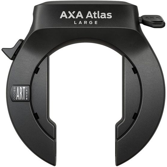 Zwart Axa Ringslot Block XXL op kaart, stevig fietsslot met luxe ontwerp voor extra beveiliging.