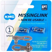 KMC Missinglink E1/E8 kettingverbinder in zilver, compatibel met EPT 3/32 kettingen, 2 stuks op een afbeelding