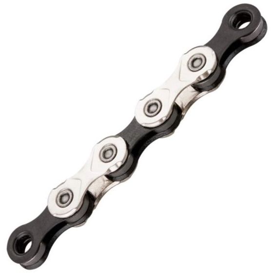 Zwarte KMC X11 11-speed ketting met 118 schakels, nikkelkleurige afwerking, geschikt voor snelle racefietsen