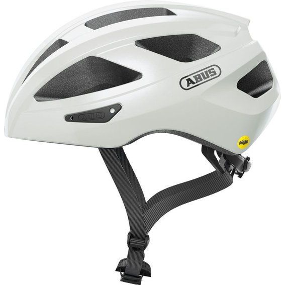 Abus Macator Mips racefietshelm, sportieve instaphelm met Mips-technologie, zichtbaar op de fiets.