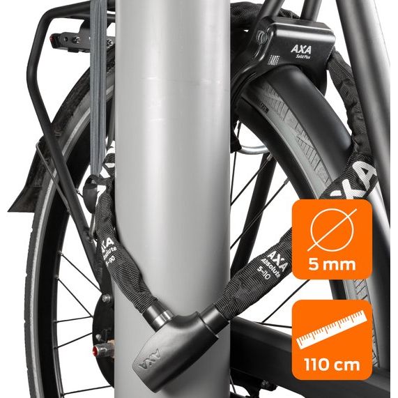 Axa Absolute 5 kettingslot met een diameter van 5 mm en een polyester hoes, geschikt voor fietsbeveiliging.