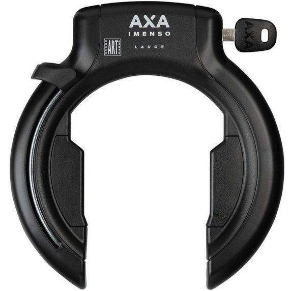 Axa Imenso grote ringslot voor fietsen, stevige metalen bevestiging met sleutel, zwart en robuust ontwerp.