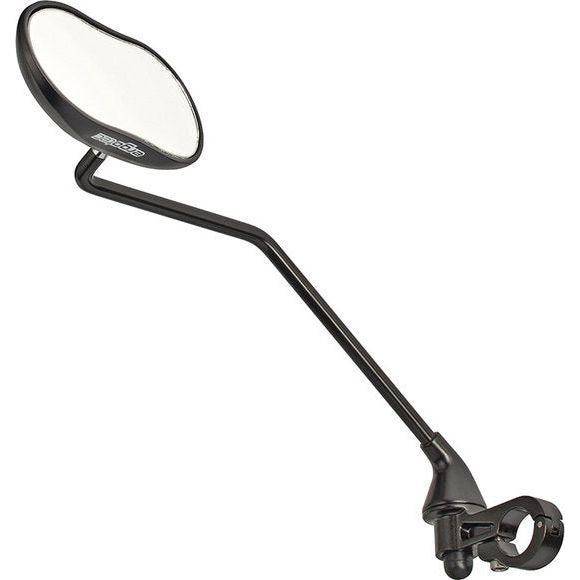 Zwart aluminium fietsspiegel Ergotec M-88Lv met lange arm, 111 x 52 mm, gezandstraald oppervlak, voor veilig fietsen