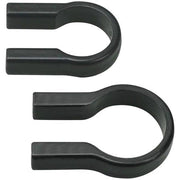 Zwarte KLICKfix stuuradapter voor diameters 22-26 mm en 31,8 mm op een fiets, geschikt voor fietstassen en accessoires.