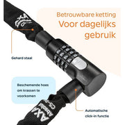 Axa Absolute C5-90 kettingslot met cijferslot, 90 cm lang, zwart, stevig kettingslot voor beveiliging van fietsen.