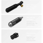 Topeak Tubi Master X CO2-pomp met cartridge, compacte fietsreparatiepomp met ingebouwde CO2-injector voor snel oppompen.