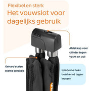 Zwart Axa vouwslot 8-130 met 130 cm lengte en Ø8 mm diameter, geschikt voor beveiliging van fietsen of objecten