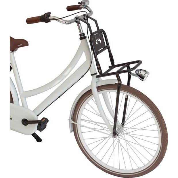 Steco voordrager transport comfort voor 20/24 inch fietsen, 20x20 cm, 375 mm breedte, op een fiets gemonteerd.