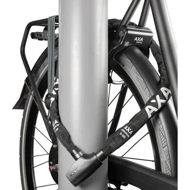 Axa Absolute 5 kettingslot met polyester hoes, 5 mm dik, voor fietsbeveiliging, zichtbaar met slot en hoes in de afbeelding