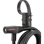 Zwart Trelock kabelslot van 180cm lang en 15mm dik, geschikt voor fietsbeveiliging, ligt uitgevouwen op een witte achtergrond.