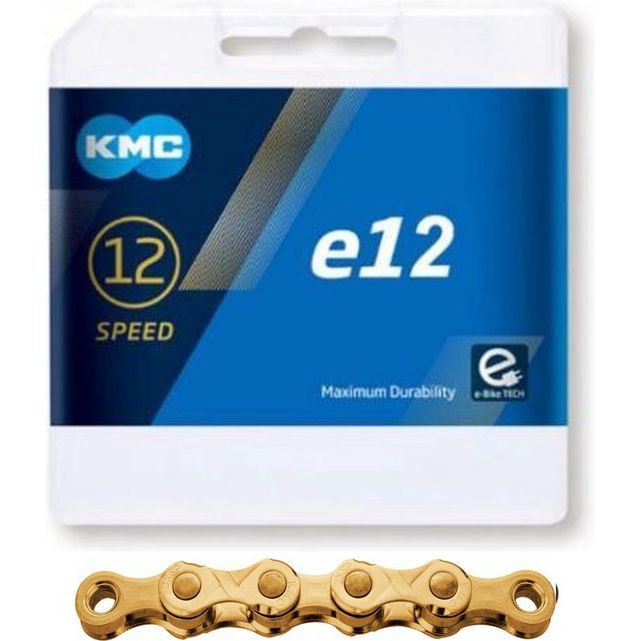 KMC E12 12V 11/128 ketting met 130 schakels voor 12-speed fiets, zichtbaar op afbeelding.
