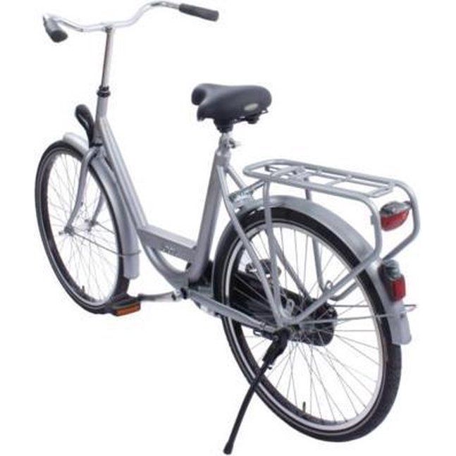 Zilveren Steco Power Safety Carrier achterdrager voor 28 inch fietsen, stevig bagagedrager voor extra bagage.