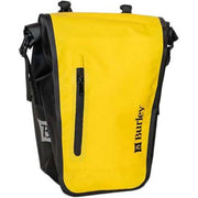 Burley Coho XC 22L fiets tas set met roltop in geel en zwart, lichte enkelvoudige fietstassen voor praktische fietsaccessoires.