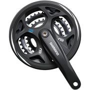 Shimano Altus trekking crankstel met 48/38/28T kettingblad en kettingbeschermer in zwart, geschikt voor 7/8 snelheids fietsen