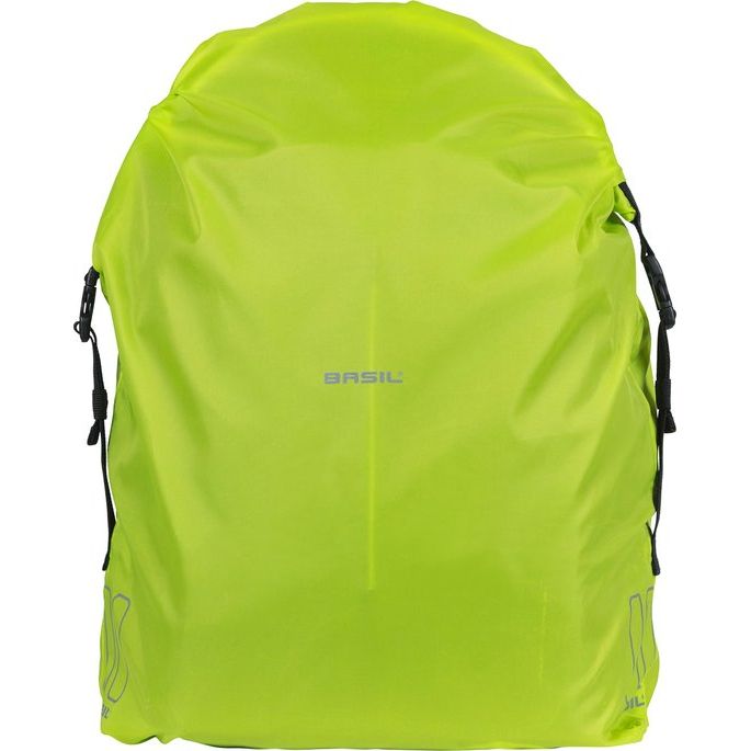 Basil Keep Dry Regenhoes Verticaal in neongeel voor fietstas accessoires, waterdicht en gemakkelijk te gebruiken.