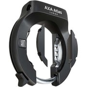 Axa Ringslot Block XXL in zwart, bevestigd op een kaart, voor extra fietsbeveiliging, zichtbaar in de afbeelding.