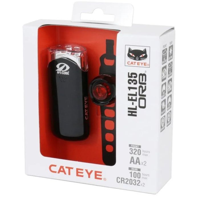 Cateye El135N en Orb Ld160 lampenset voor batterijverlichting, zwart, inclusief lampen en bevestigingsonderdelen.