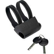Zwart Trelock U-slot beugelslot U4 Mini 83-152 Zb 401 voor fietsbeveiliging, zichtbaar met sleutels en slotmechanisme.
