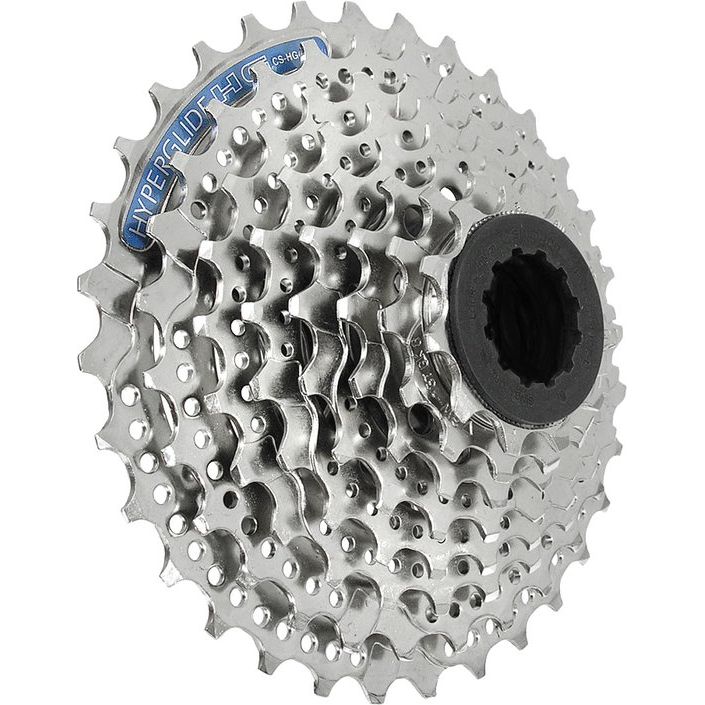 Shimano Acera CS-HG41 8-speed cassette met metalen tandwielen en zwarte bevestigingsring voor fiets.