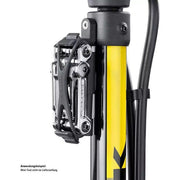 Topeak Joeblow Elite vloerpomp met digitale meter en handvat voor banden oppompen, zwart en rood design