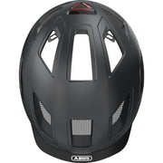 Abus Hyban 2.0 E-bike helm met geïntegreerd led-achterlicht, ventilerend ontwerp en verstelbare riem voor comfortabel fietsen.
