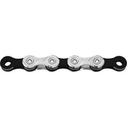 KMC X11 11-speed ketting met 118 schakels in nikkel en zwart, geschikt voor racefietsen en mountainbikes.