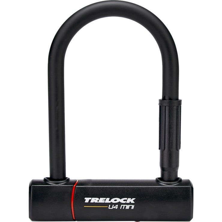 Zwart Trelock U-slot beugelslot U4 Mini 83-152 Zb 401 voor fietsbeveiliging, zichtbaar in de afbeelding.