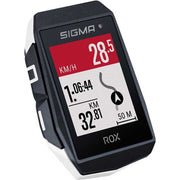 Zwarte Sigma Rox 11.1 EVO GPS fietscomputer met hartslagmeter en navigatie, compleet met scherm en bedieningselementen.