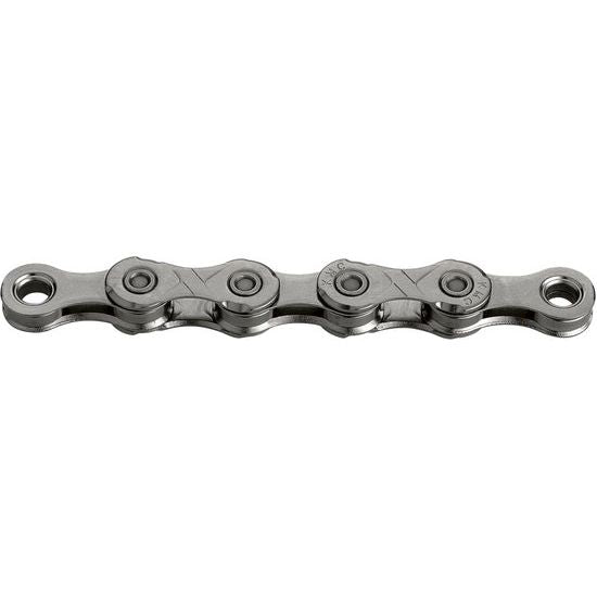 KMC X10 grijze 10-speed ketting met 114 schakels en Double X-Bridge, geschikt voor fiets.
