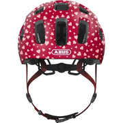 Abus Youn-I 2.0 Cherry Heart kinderfietshelm met roze en rode hartmotieven, perfecte bescherming voor jonge fietsers