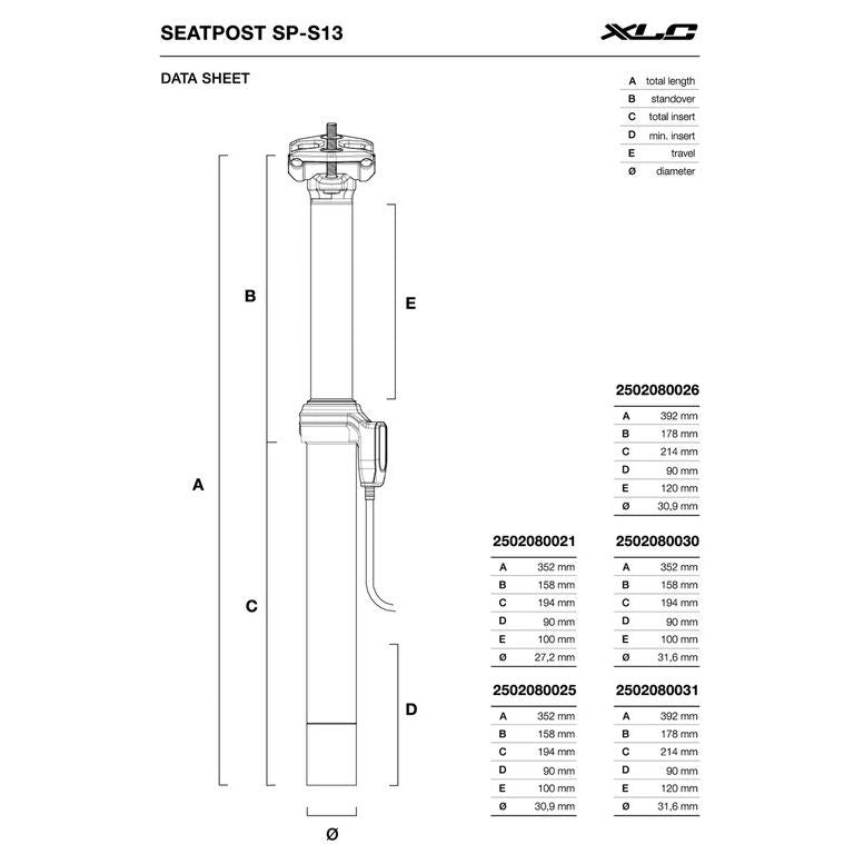 Zwarte XLC Sp-S13 verende dropper zadelpen met aluminium constructie, remote bediening, zichtbaar op de afbeelding