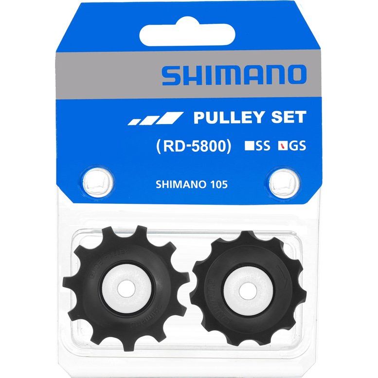 Shimano 105 RD-5800-GS derailleurwieltjes voor 11-speed lange kooi, zichtbaar in de afbeelding.