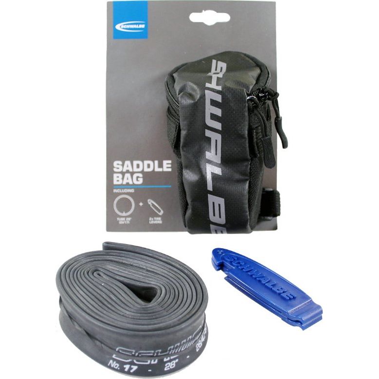 Schwalbe 26" binnenband Sv13, zadeltas met bandenlichter, 40mm tas, geschikt voor fiets, compact en stevig.