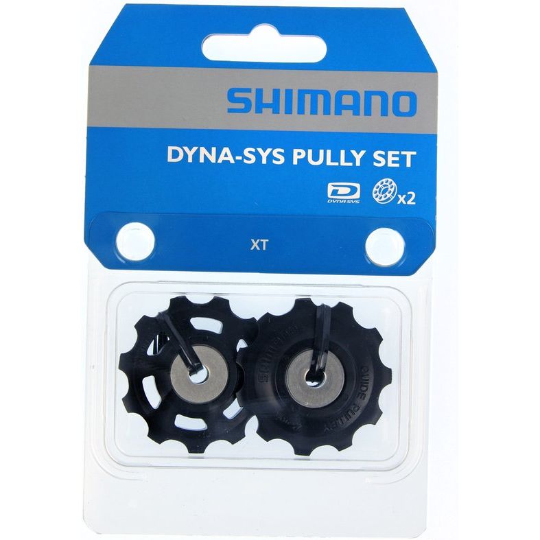 Shimano Deore XT RD-M786 derailleurwieltjes voor 10-speed fietsversnellingen, zichtbaar in de afbeelding.