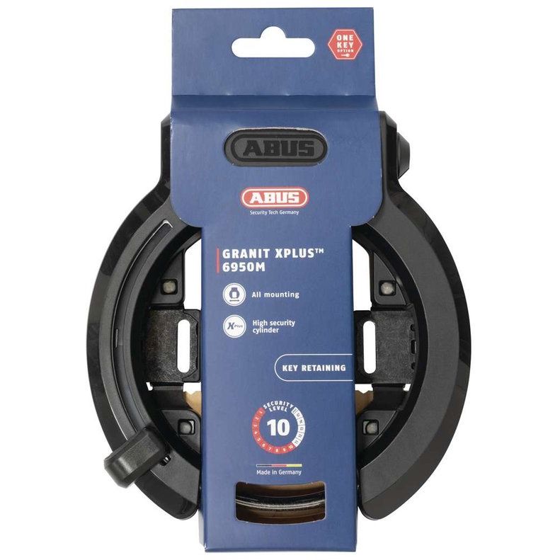 Abus 6950M R Xplus ringslot fietsslot met ART 2 keurmerk en stevige metalen behuizing, geschikt voor fietsbeveiliging.