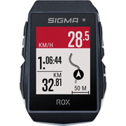 Sigma Fietscomputer Rox 11.1 Evo GPS wit met sensoren set, fietsnavigatie en fietsgegevens display op afbeelding