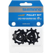 Shimano XTR RD-M9100/RD-M9150 derailleurwieltjes in zwart, zichtbaar op de afbeelding, geschikt voor mountainbike of racefiets.