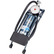 Blauwe SKS Picco voetpomp van staal met 5 bar druk en inclusieve adapters, geschikt voor fietsen en auto banden.