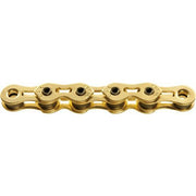 KMC K1SL 1/8 ketting TI-N Gold, single speed ketting met 100 schakels voor fiets, glanzend goudkleurig, zichtbaar in de afbeelding.