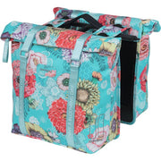 Dubbele Basil Bloom Field fietstas, waterdicht, geschikt voor 28-35 liter, met bloemenpatroon en stevige bevestiging.