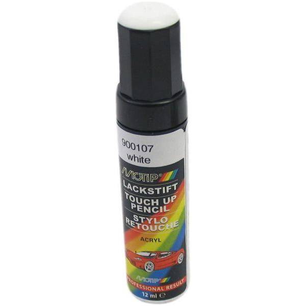 Motip lakstift 12ml in wit, close-up van de witte lakstift met dop en label zichtbaar in het beeld