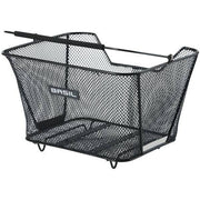 Zwarte Basil Lesto achtermand voor fiets, afneembaar, 32x41x27 cm, geschikt voor fietstassen en bagage.