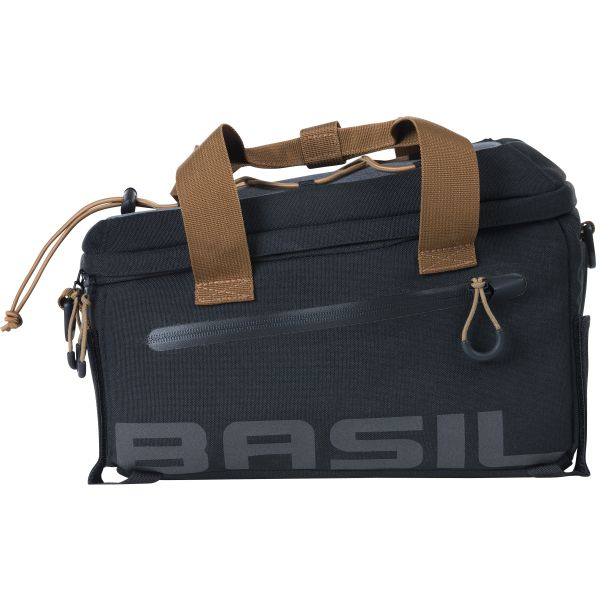Basil bagagedragertas Miles, 7 liter, 32x19x21 cm, zwarte tas met verstelbare schouderriem en ritssluiting voor fietsbagage