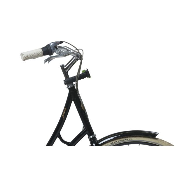 Zwarte Basil Ahead-stemhouder en stuurpenhouder van aluminium voor fietstas accessoires, zichtbaar op fiets.