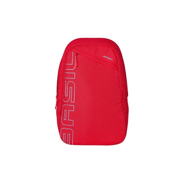 Basil Fietsrugzak Flex 17 liter met verstelbare schouderbanden en reflectie voor veilig fietsen, zwart met blauwe accenten.
